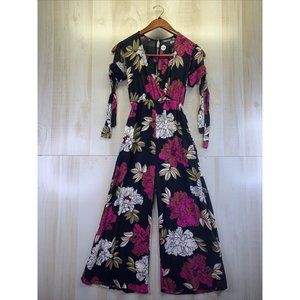 Billabong Womens XS Floral Pocket Short Tie Sleeve Cropped Romper-7398